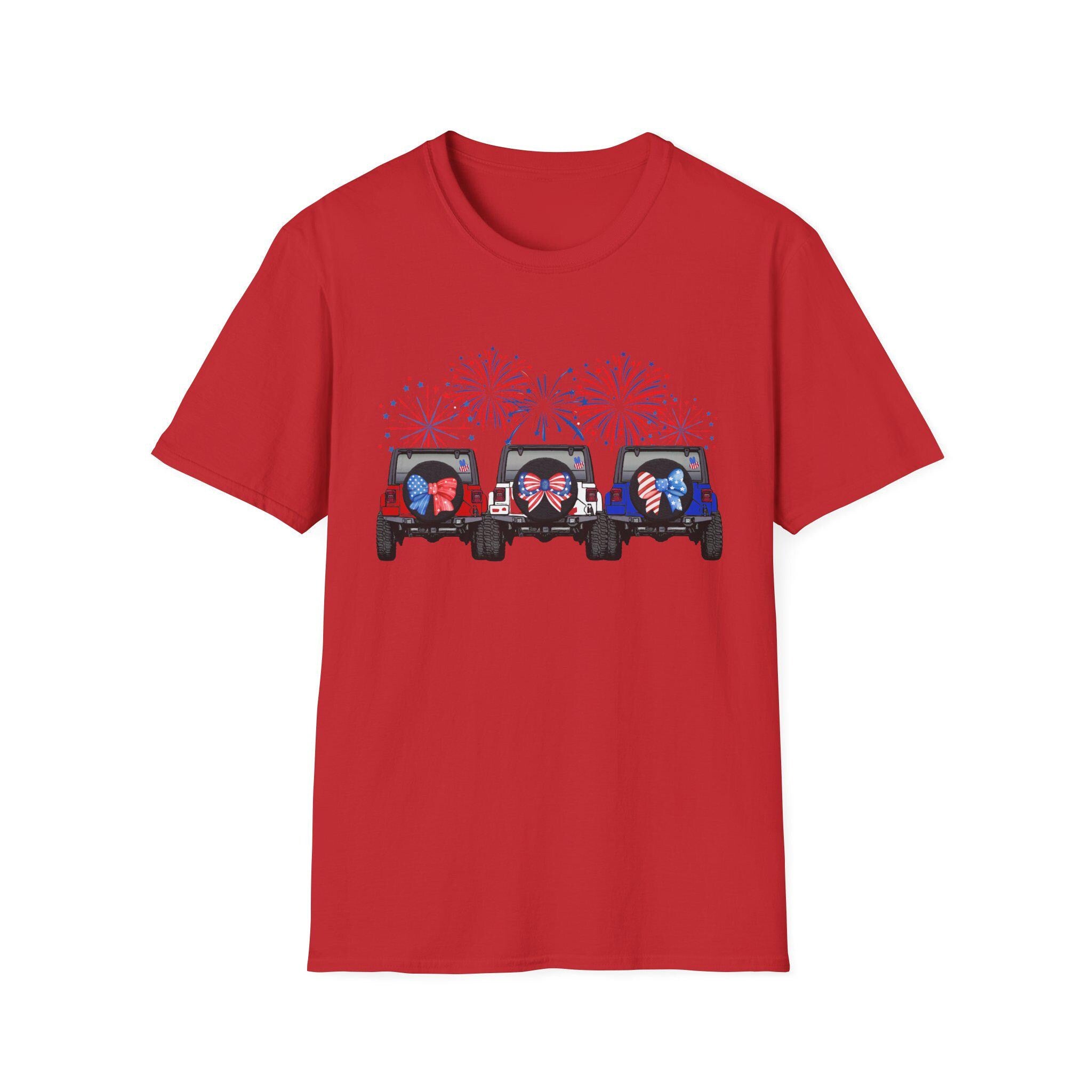 Three Jeeps with Fireworks T-Shirt | Patriotic 4th of July Graphic
