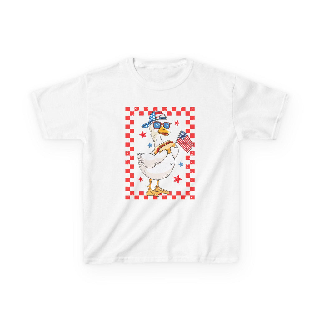 Patriotic Duck Kids Tee | American Flag, Stars & Checkerboard