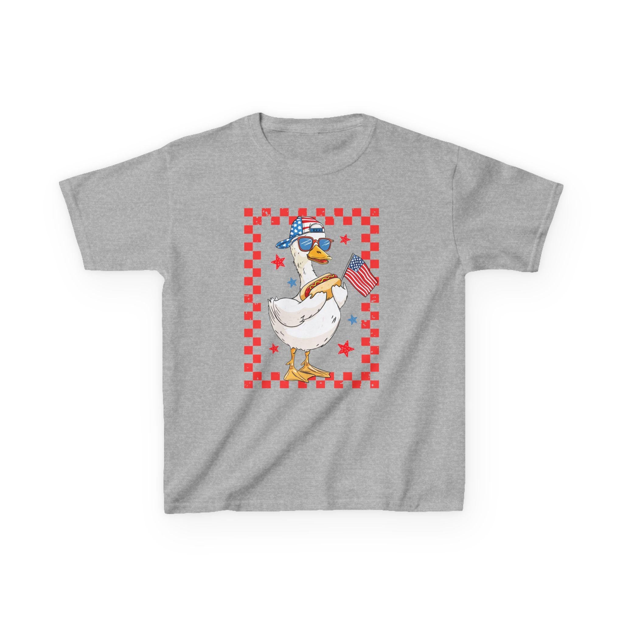 Patriotic Duck Kids Tee | American Flag, Stars & Checkerboard
