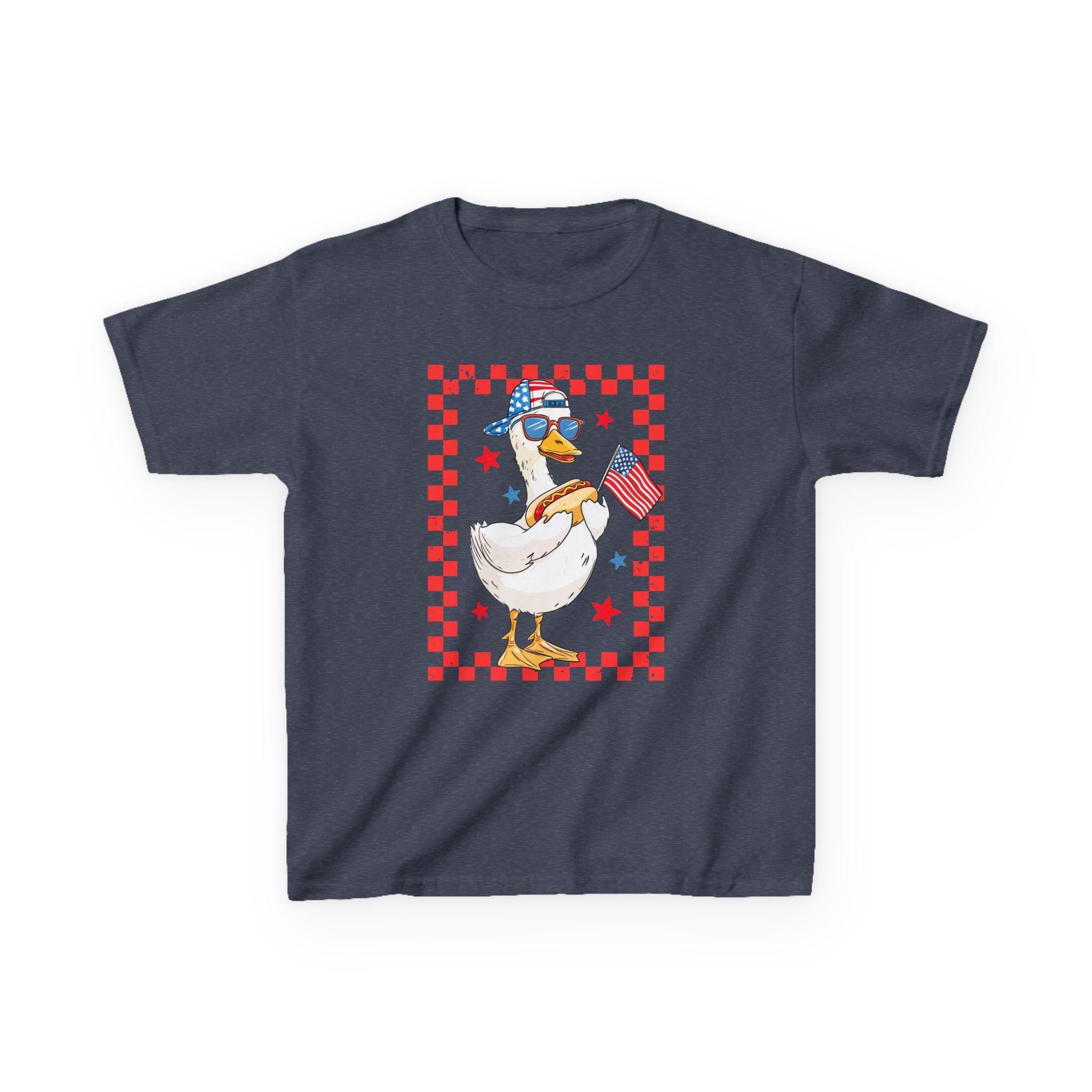 Patriotic Duck Kids Tee | American Flag, Stars & Checkerboard