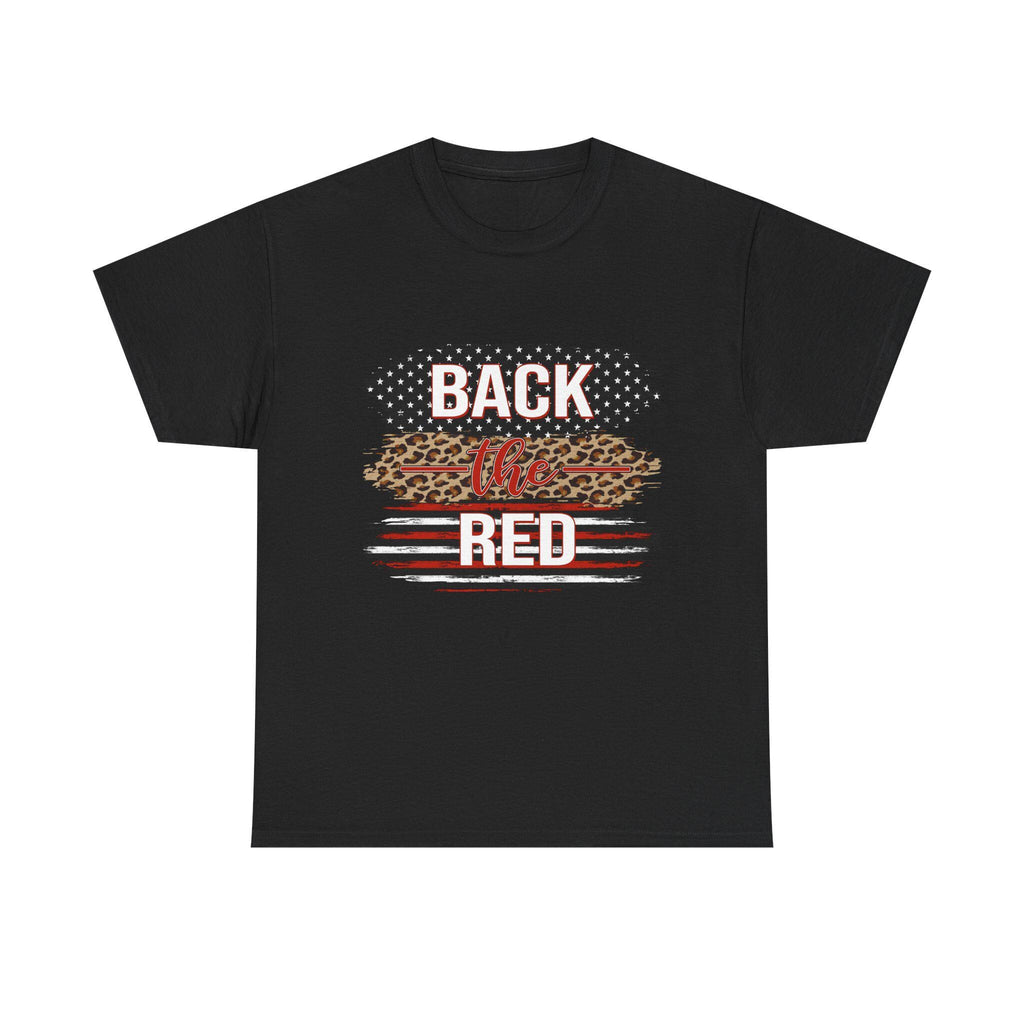 Back the Red T-Shirt | Leopard Stripes, American Flag Brushstroke