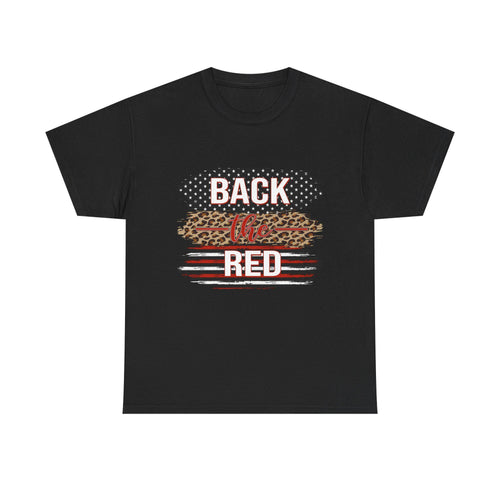 Back the Red T-Shirt | Leopard Stripes, American Flag Brushstroke