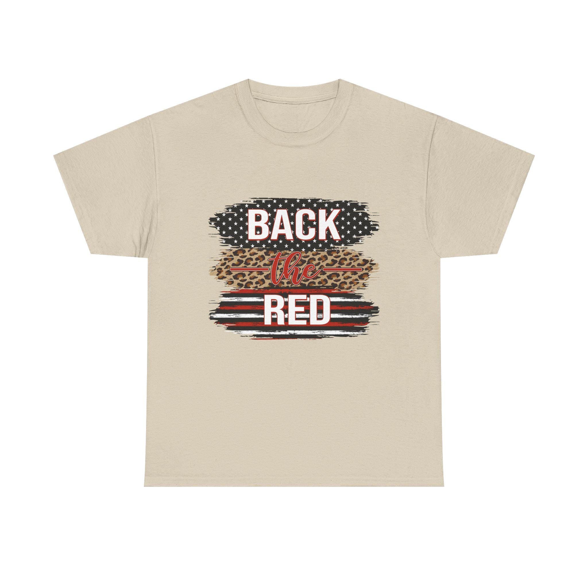 Back the Red T-Shirt | Leopard Stripes, American Flag Brushstroke