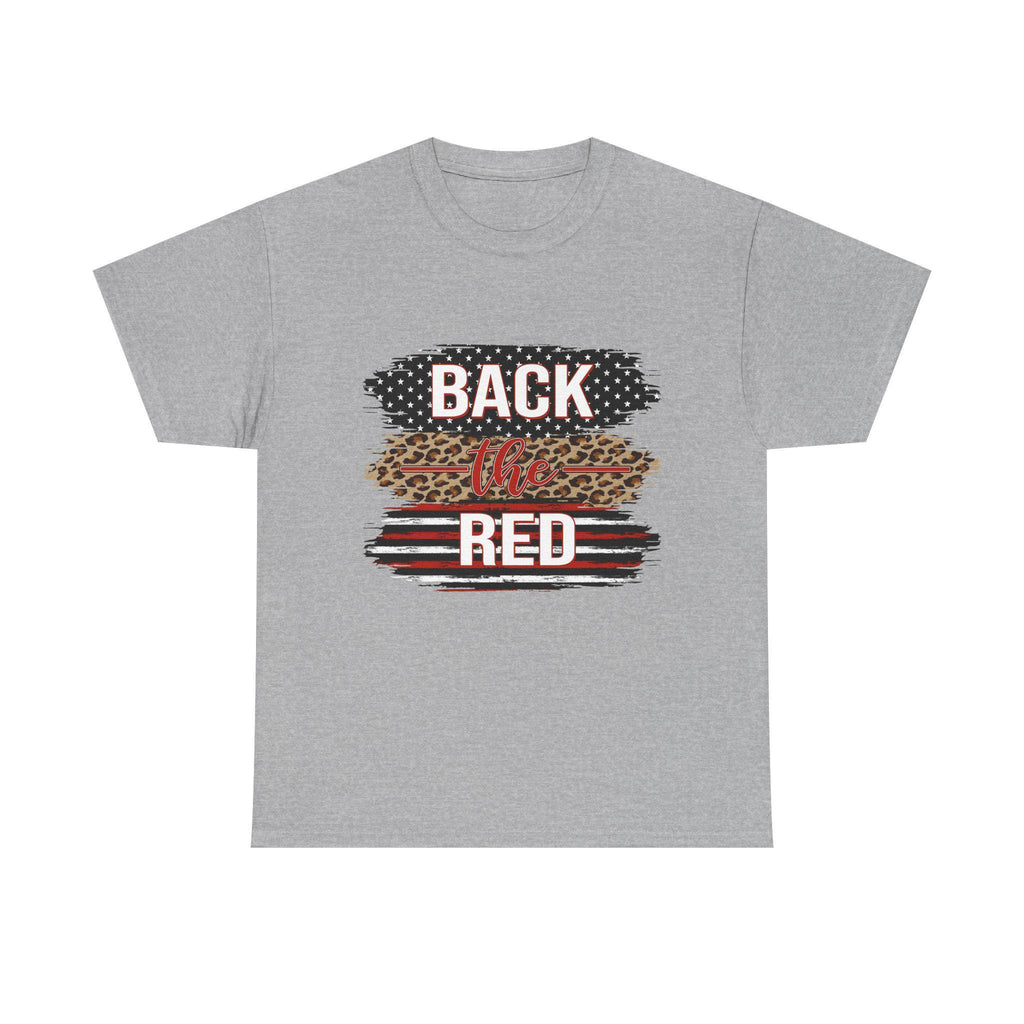 Back the Red T-Shirt | Leopard Stripes, American Flag Brushstroke