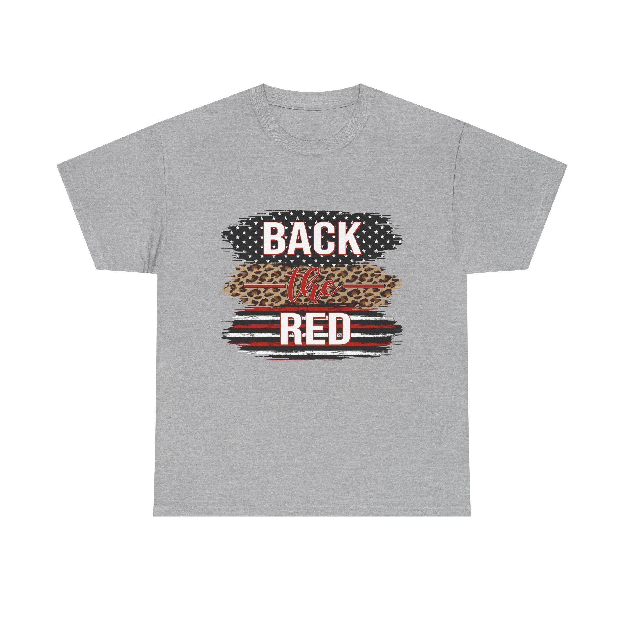 Back the Red T-Shirt | Leopard Stripes, American Flag Brushstroke