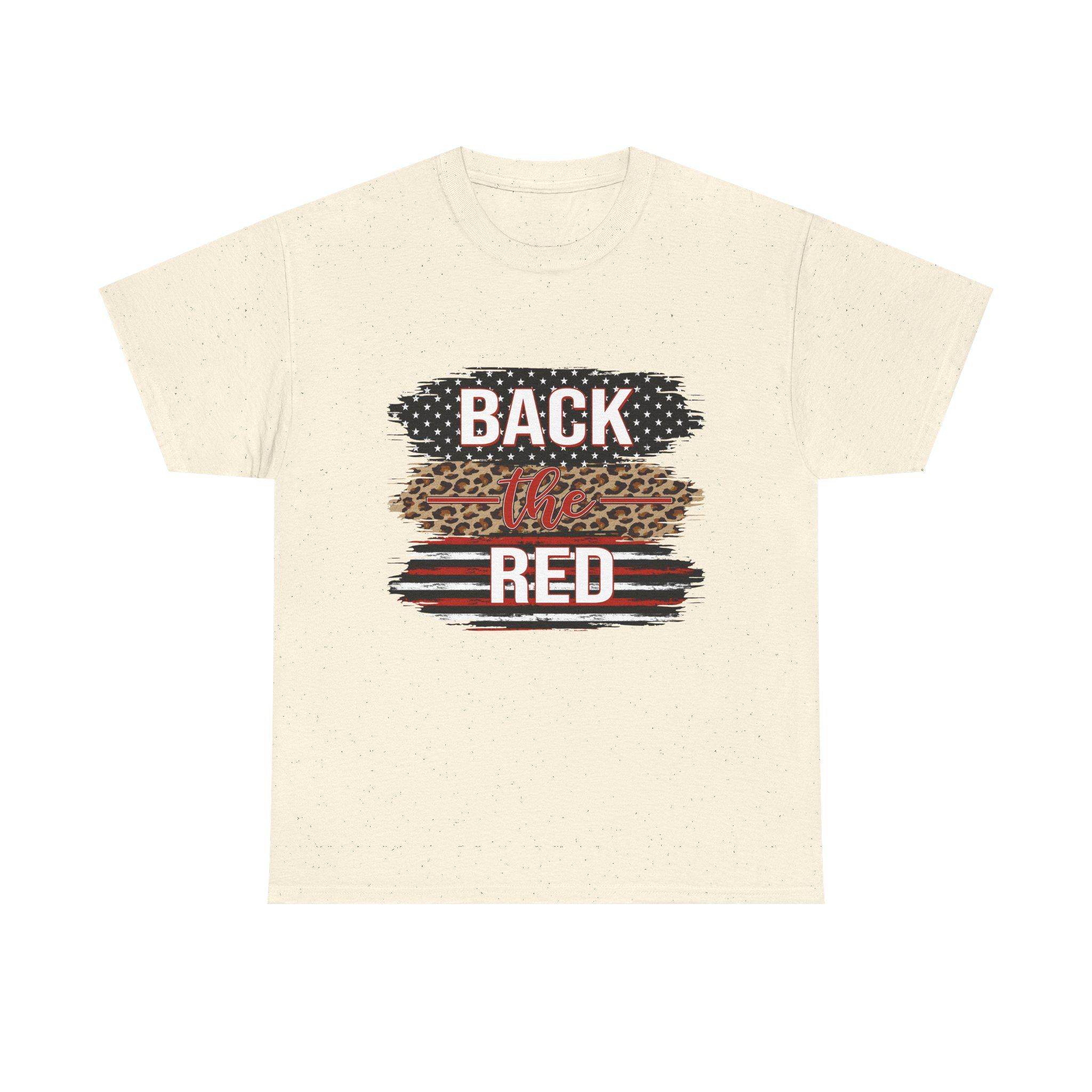 Back the Red T-Shirt | Leopard Stripes, American Flag Brushstroke