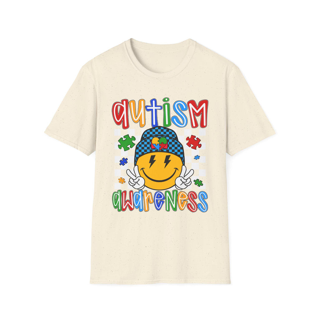 Autism Awareness Smiley Face T-Shirt | Puzzle Hat, Colorful Letters