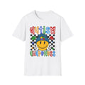 Autism Awareness Smiley Face T-Shirt | Puzzle Heart Checkerboard