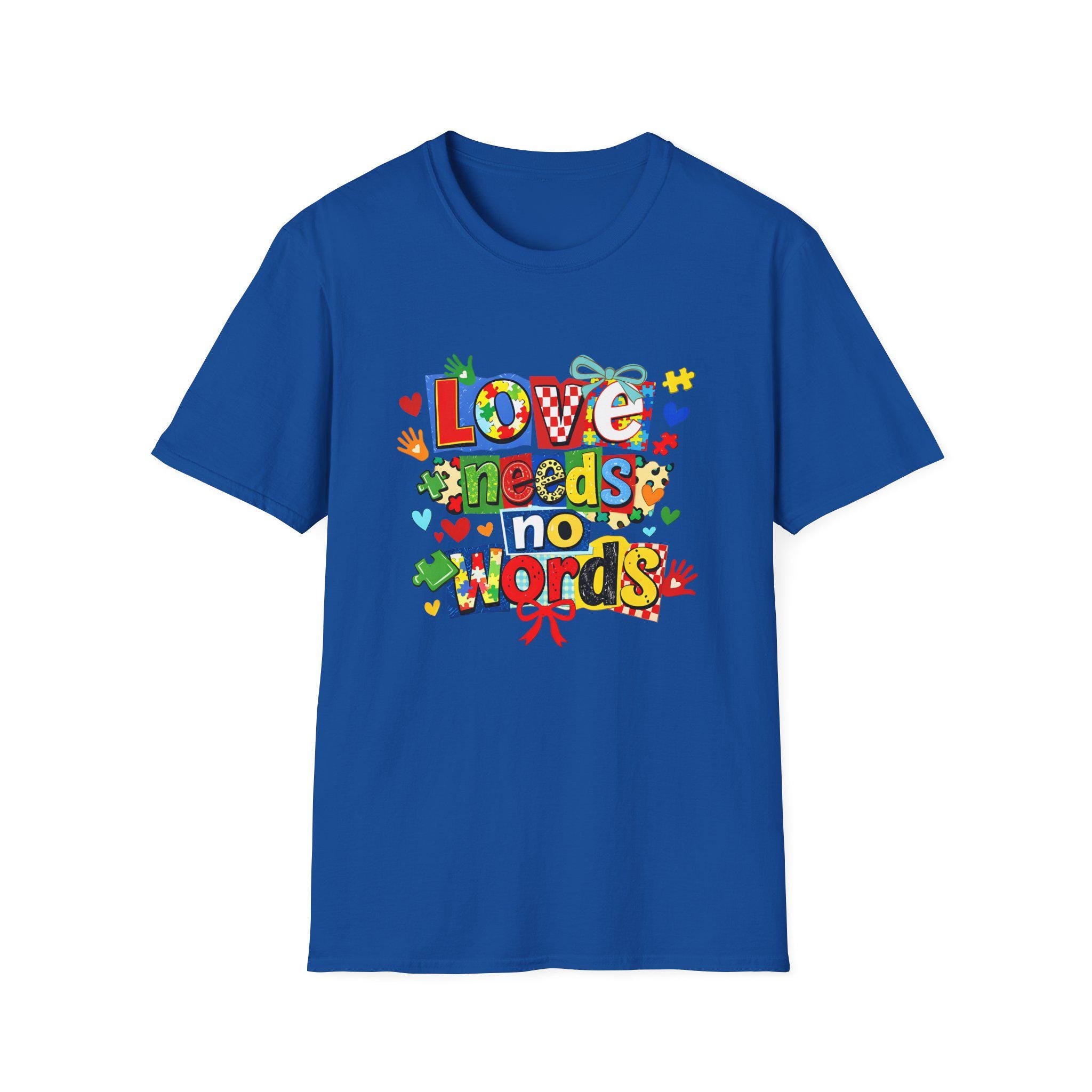 Love Needs No Words T-Shirt | Colorful Handprint Heart Illustration