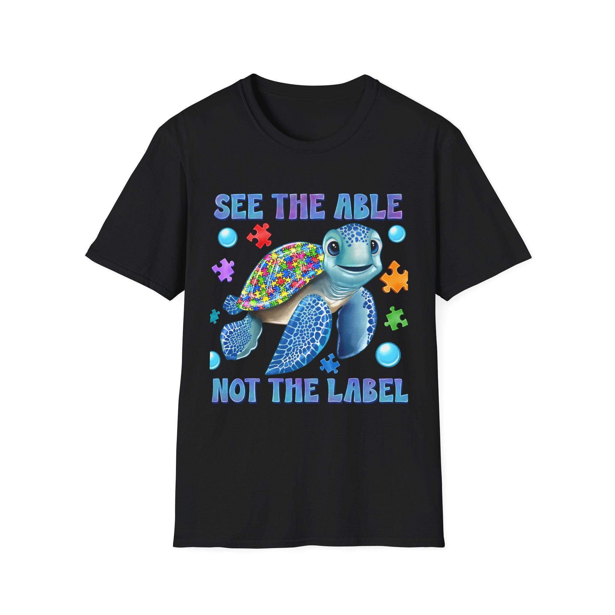 See The Able Not The Label Turtle T-Shirt | Autism Awareness Puzzle Design