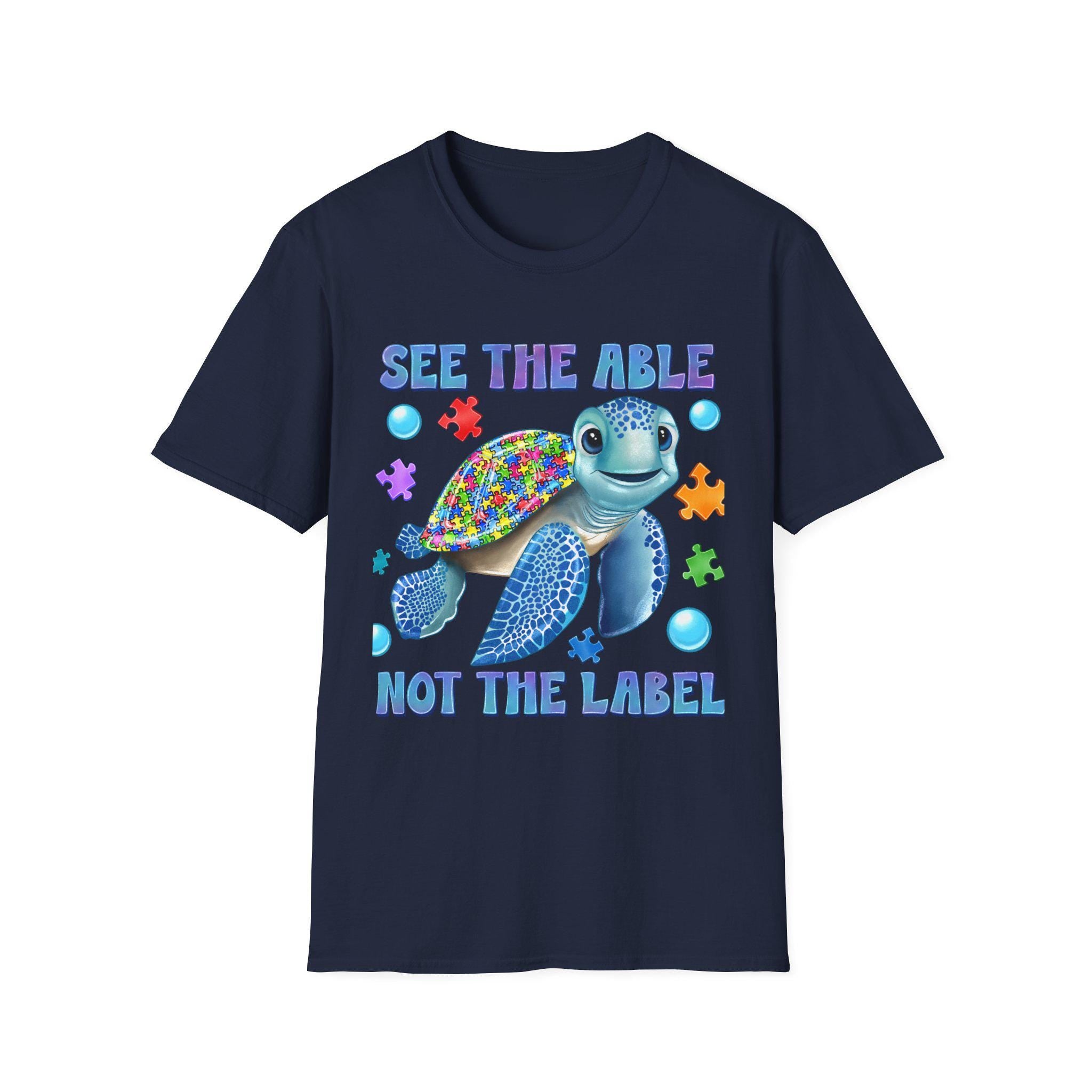 See The Able Not The Label Turtle T-Shirt | Autism Awareness Puzzle Design