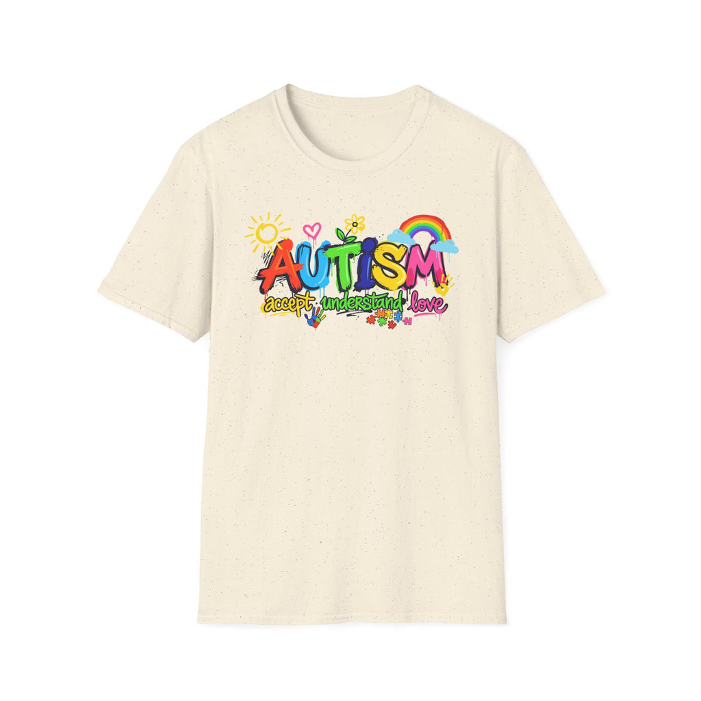 Autism Awareness colorful text T-Shirt | rainbow puzzle heart design