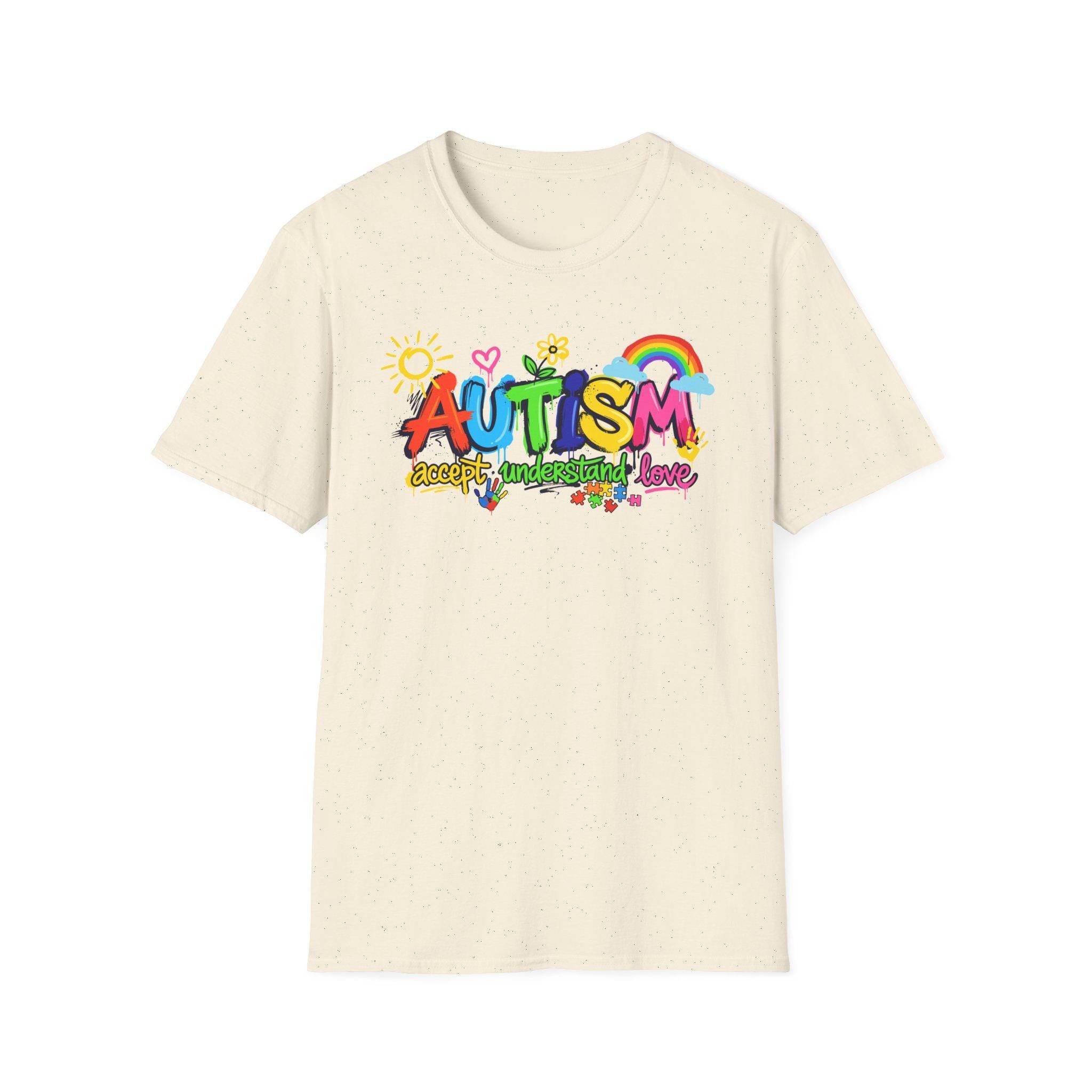 Autism Awareness colorful text T-Shirt | rainbow puzzle heart design