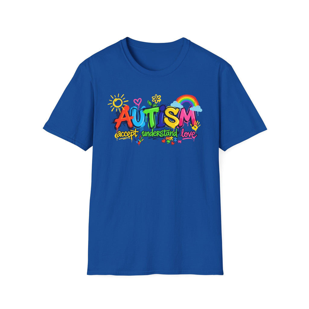 Autism Awareness colorful text T-Shirt | rainbow puzzle heart design