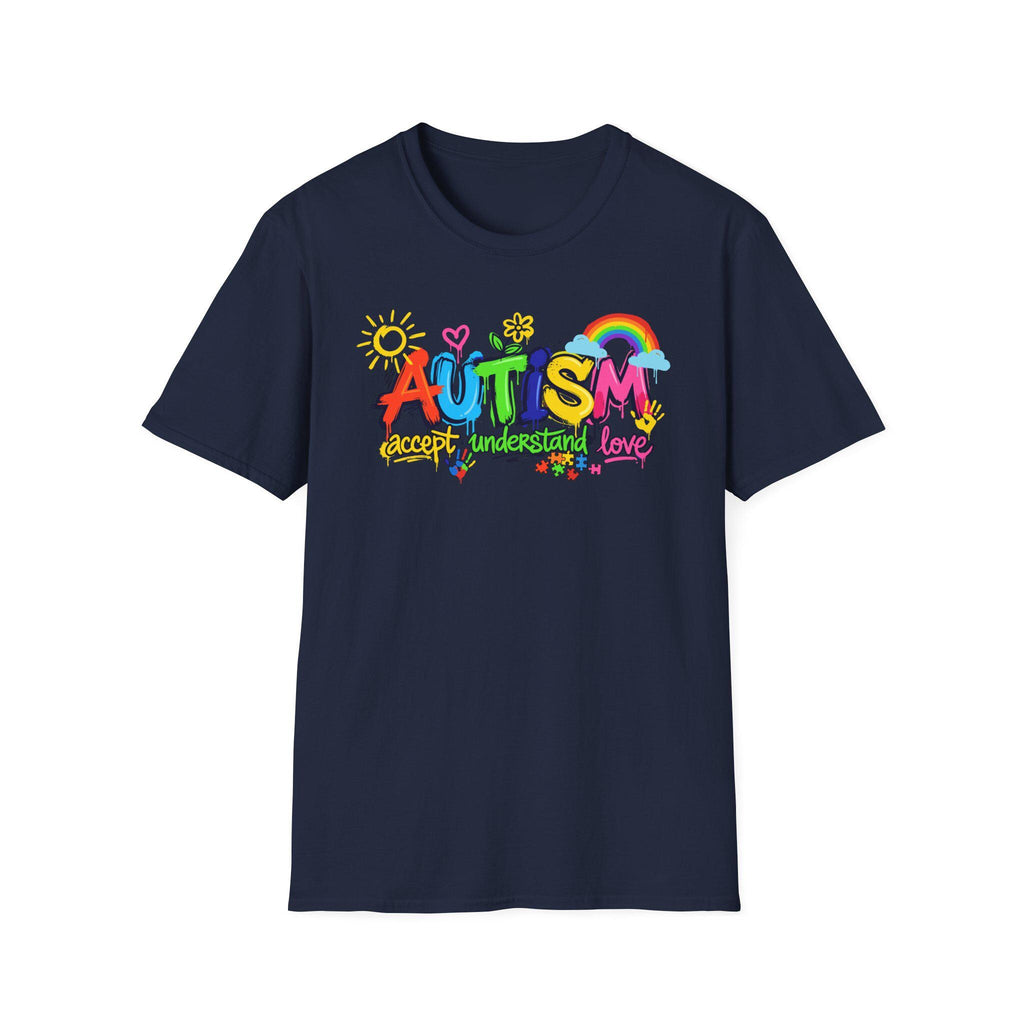 Autism Awareness colorful text T-Shirt | rainbow puzzle heart design