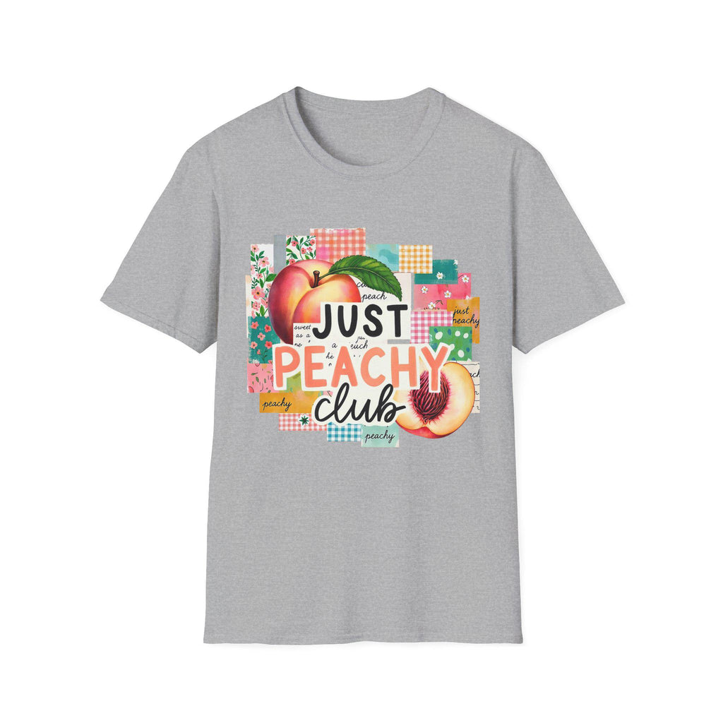 Just Peachy Club T-Shirt | Peach Graphic, Retro Patchwork Design
