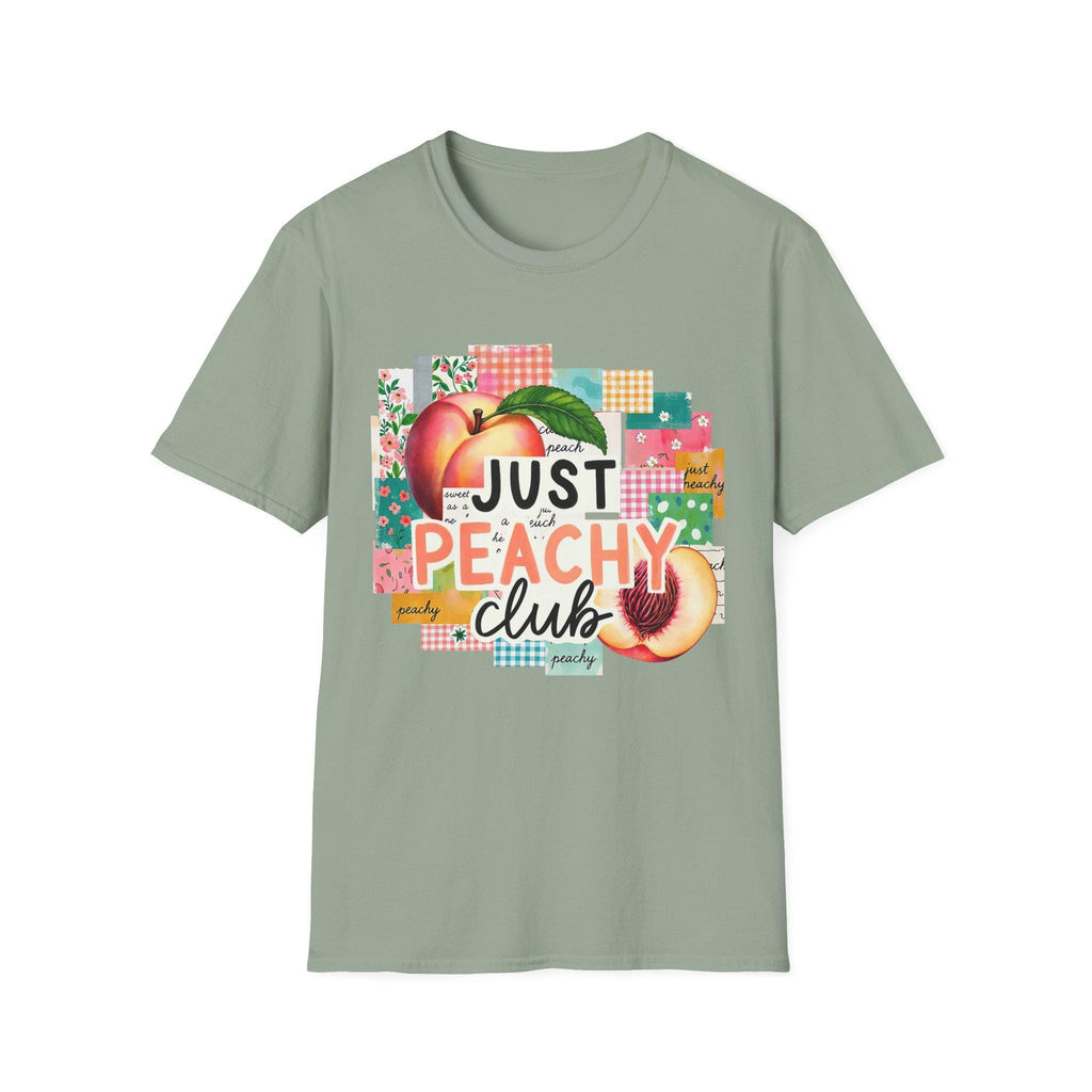 Just Peachy Club T-Shirt | Peach Graphic, Retro Patchwork Design