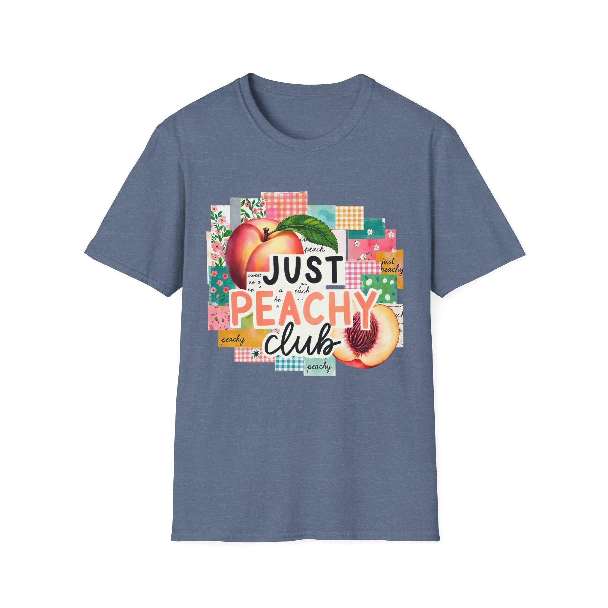 Just Peachy Club T-Shirt | Peach Graphic, Retro Patchwork Design
