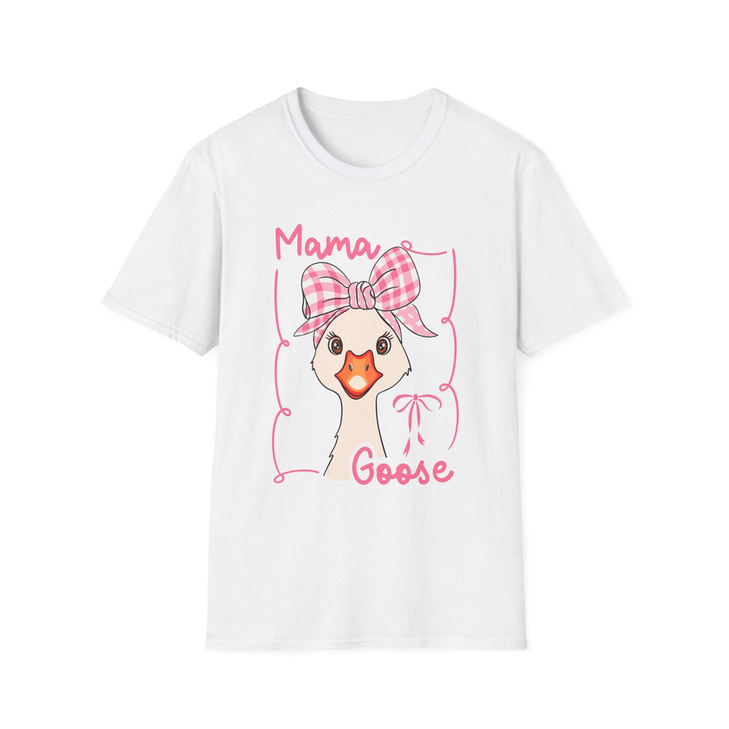 Mama Goose T-Shirt | Whimsical Goose Illustration, Pink Gingham Bow