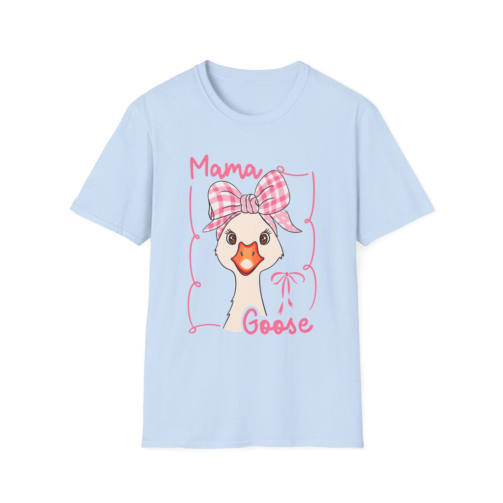 Mama Goose T-Shirt | Whimsical Goose Illustration, Pink Gingham Bow