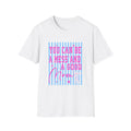You Can Be A Mess And A Good Mom T-Shirt | Pink Script on Blue Stripes