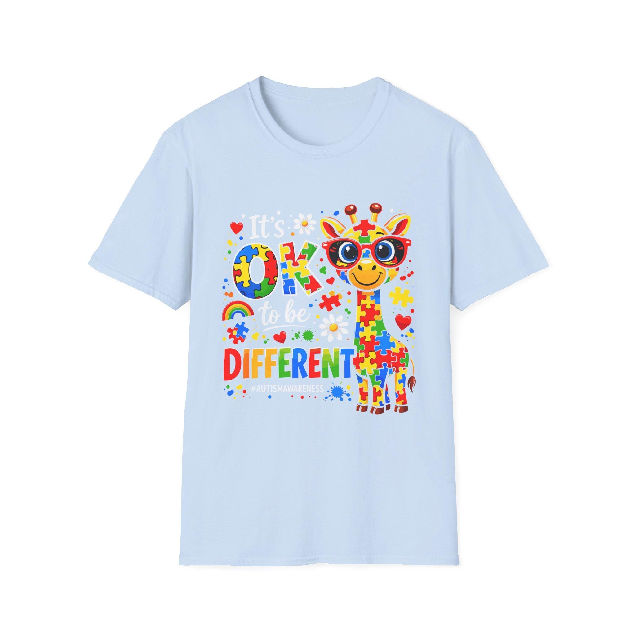 Autism Awareness Giraffe T-Shirt | Be Different Puzzle Piece Design