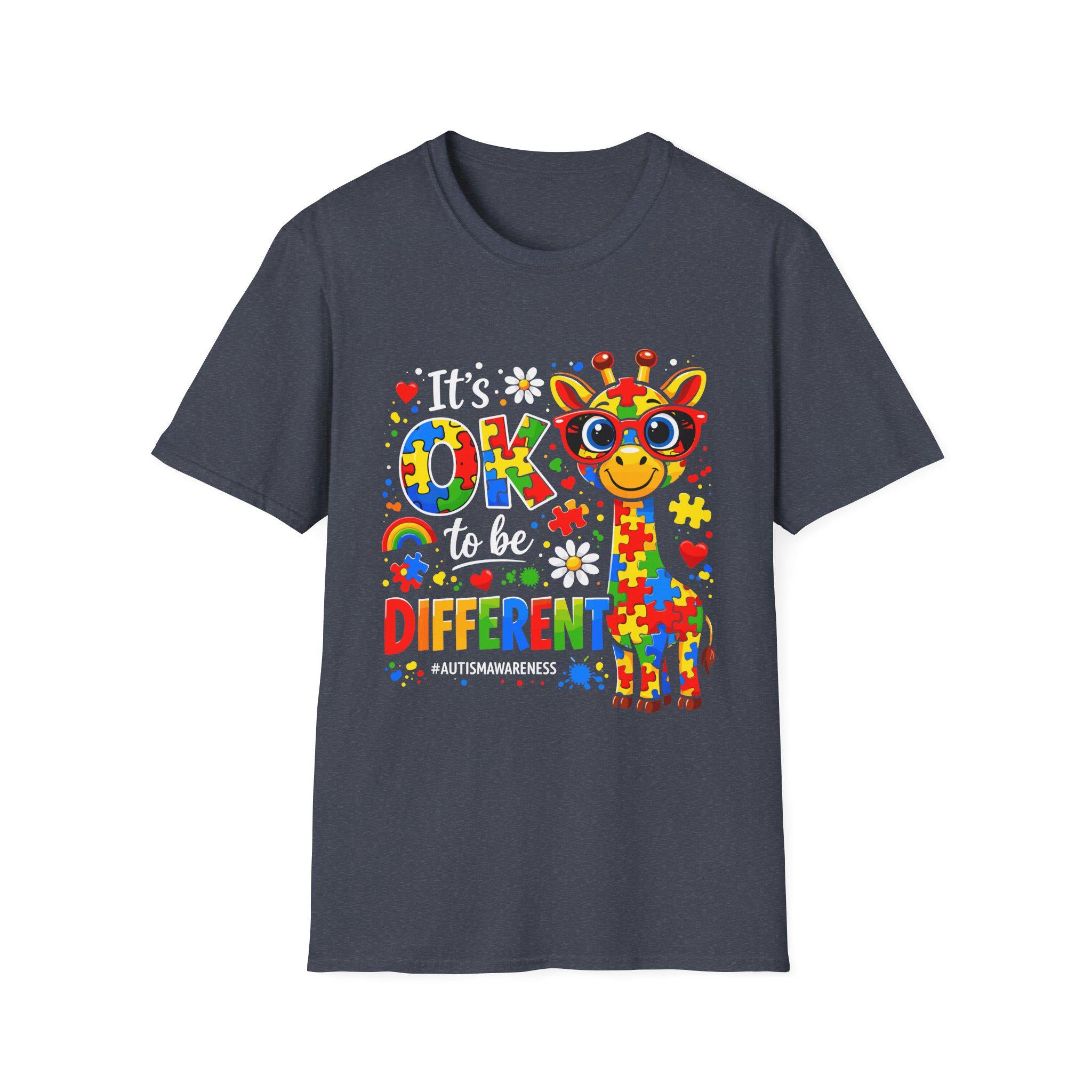 Autism Awareness Giraffe T-Shirt | Be Different Puzzle Piece Design