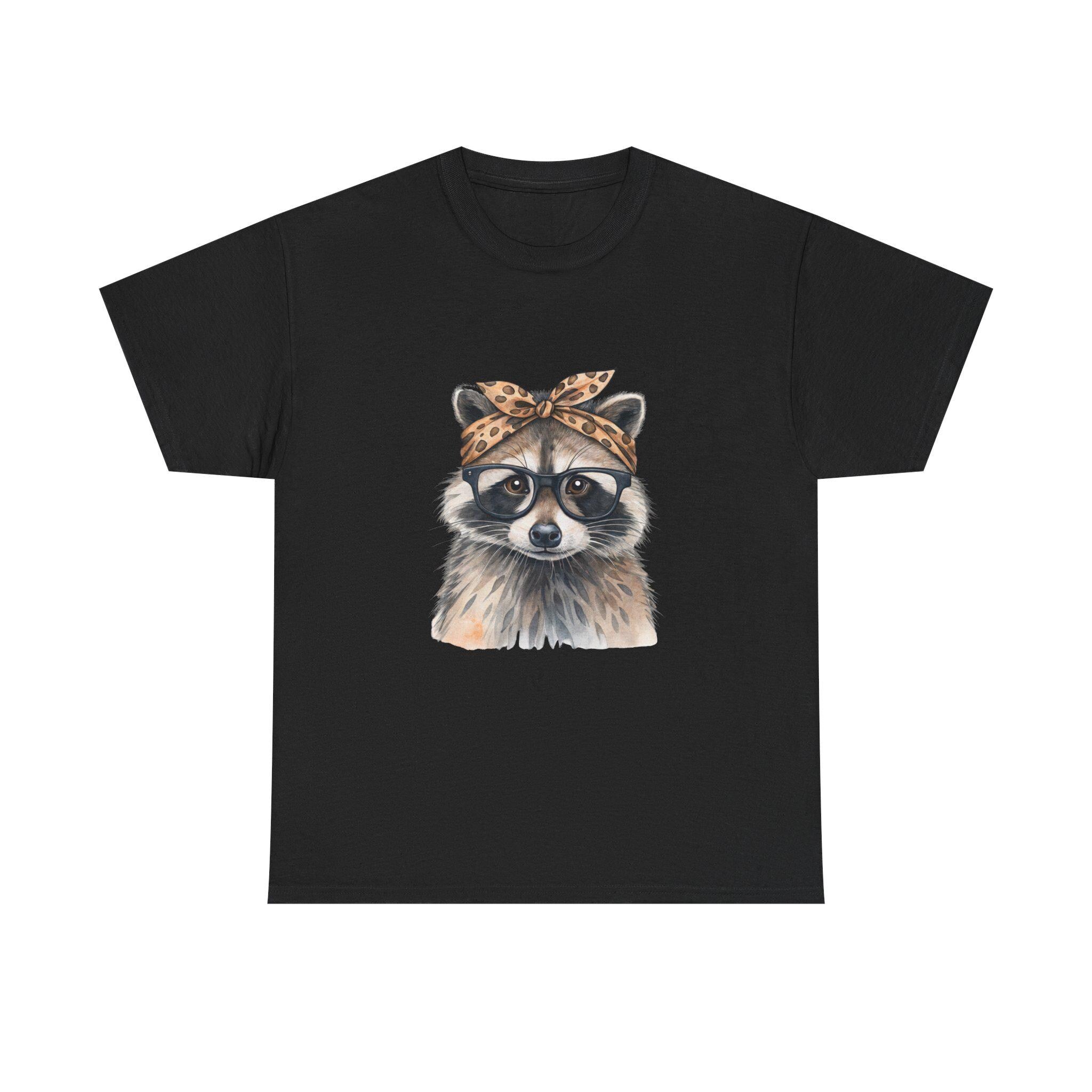 Raccoon Tee | Watercolor Animal Portrait, Leopard Bandana, Glasses Graphic