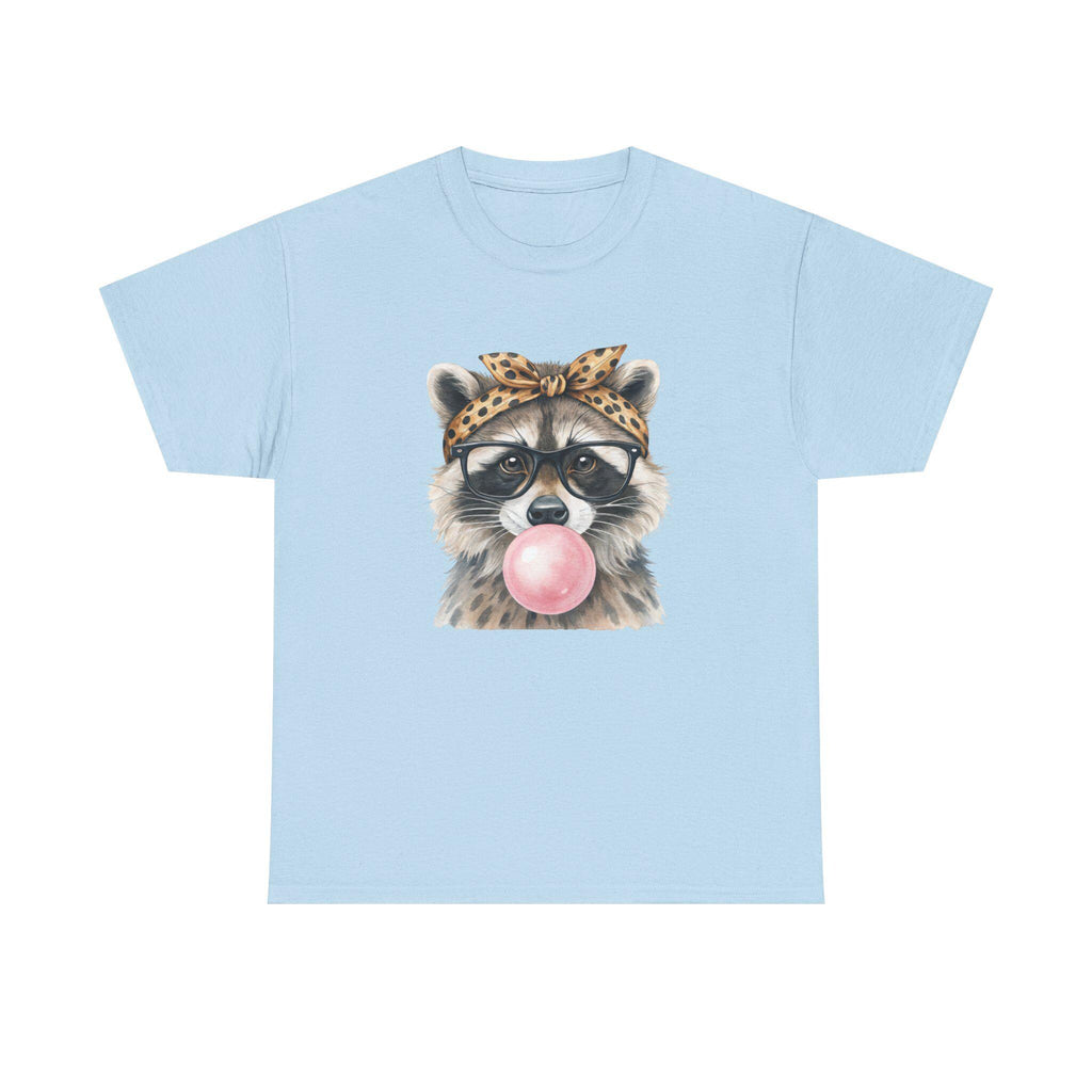 Raccoon Bubblegum Tee | Hand-Drawn Animal Illustration, Leopard Headband, Glasses