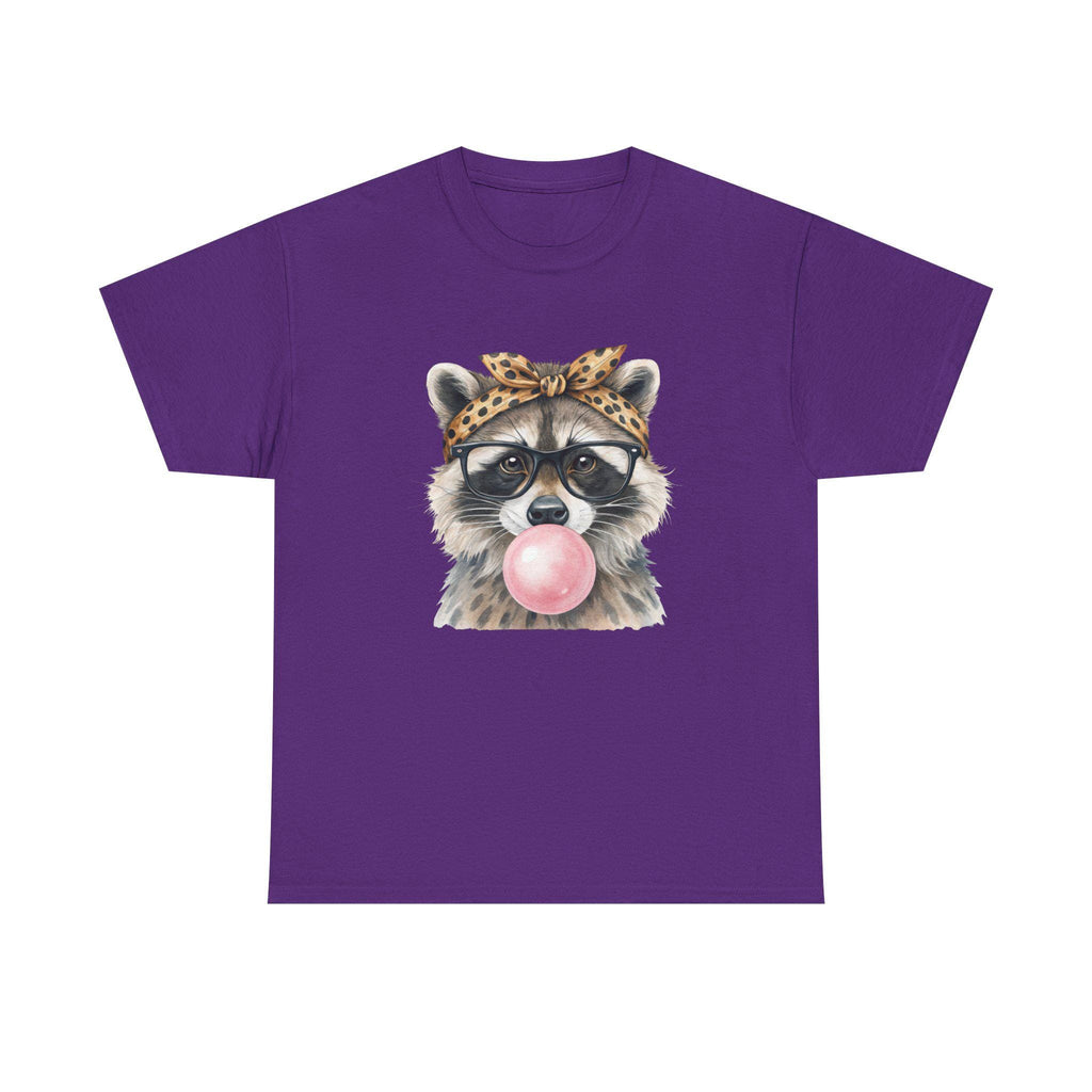 Raccoon Bubblegum Tee | Hand-Drawn Animal Illustration, Leopard Headband, Glasses