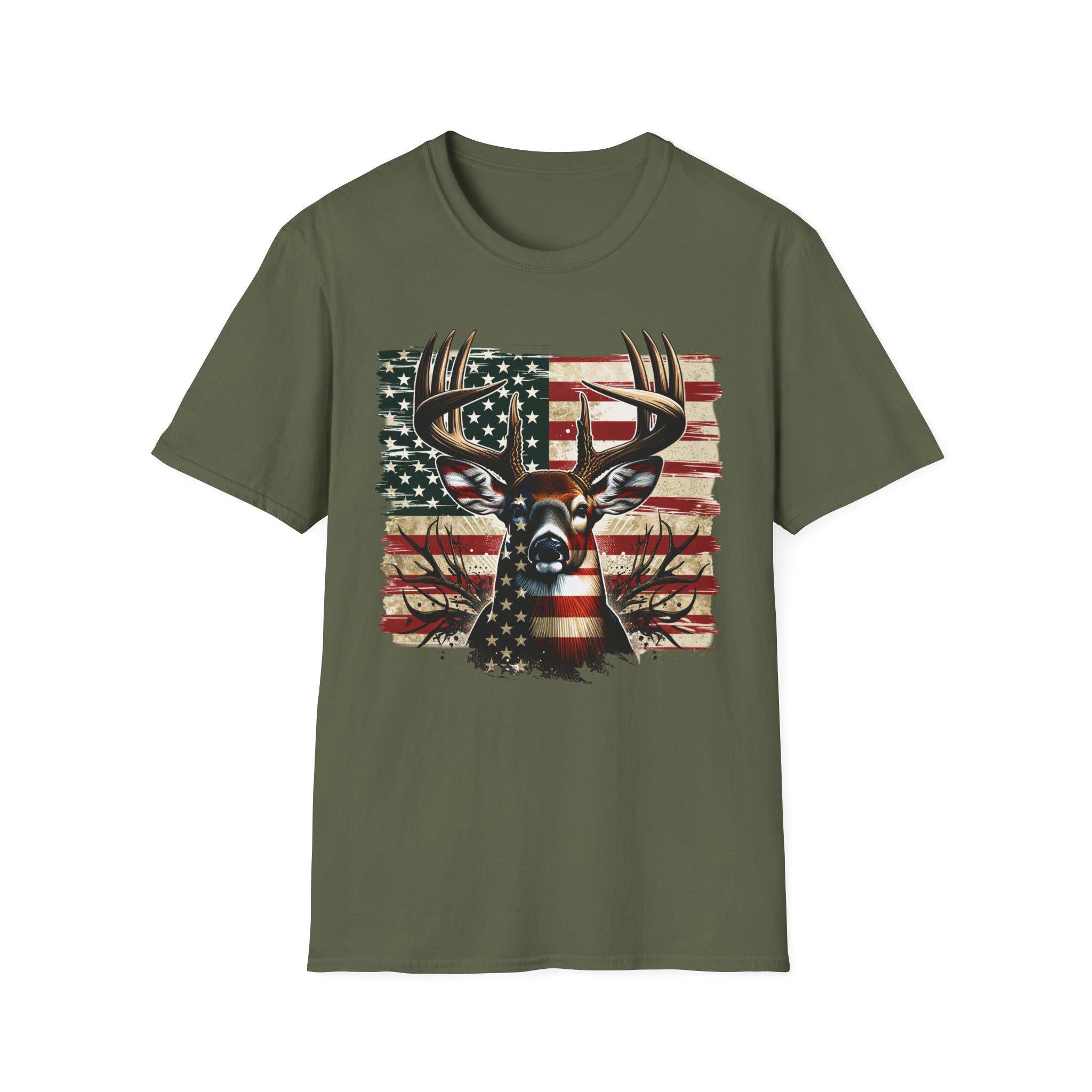 Patriotic Deer Buck T-Shirt | American Flag Deer Head Tee