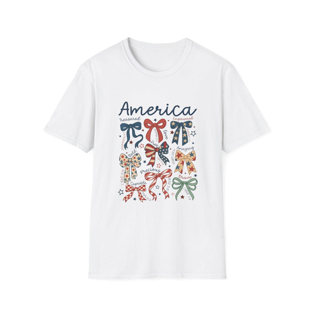 America bows T-Shirt | patriotic ribbon bow graphic, 4th of July style