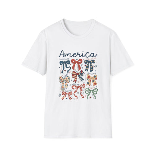 America bows T-Shirt | patriotic ribbon bow graphic, 4th of July style