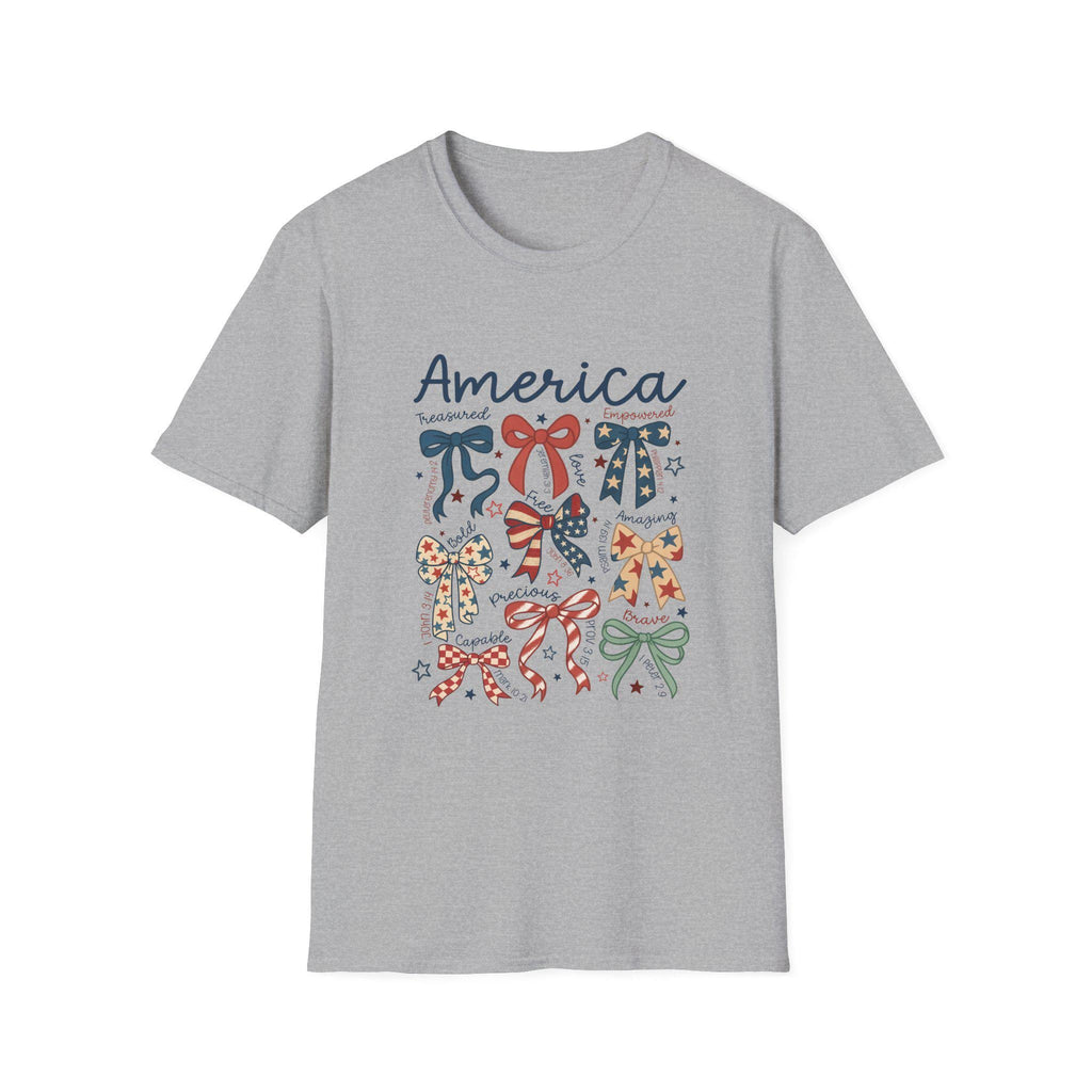 America bows T-Shirt | patriotic ribbon bow graphic, 4th of July style