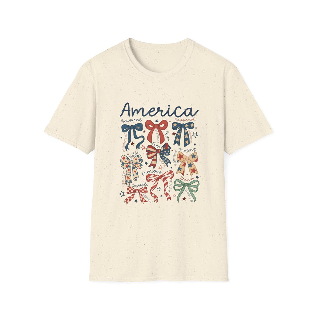 America bows T-Shirt | patriotic ribbon bow graphic, 4th of July style