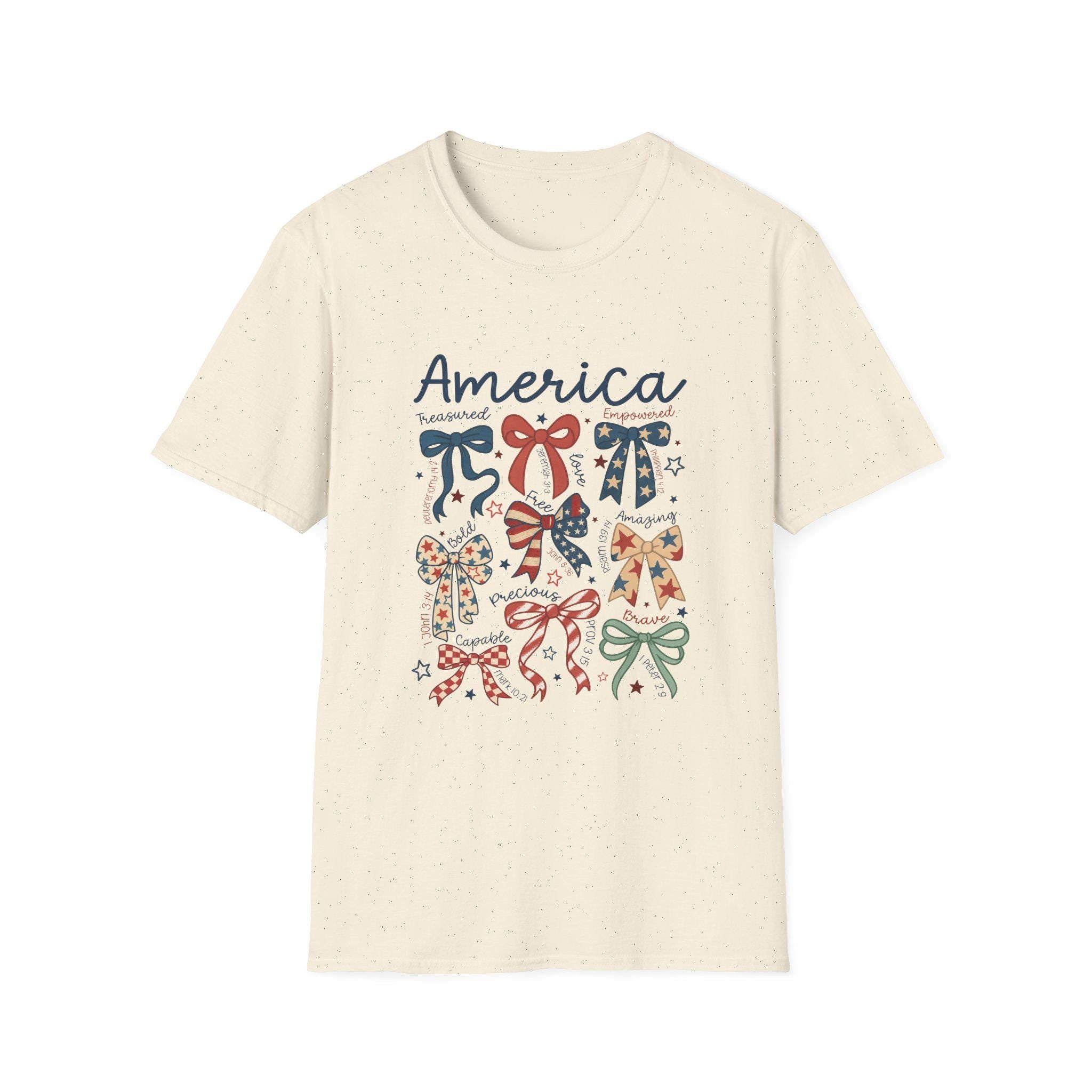 America bows T-Shirt | patriotic ribbon bow graphic, 4th of July style