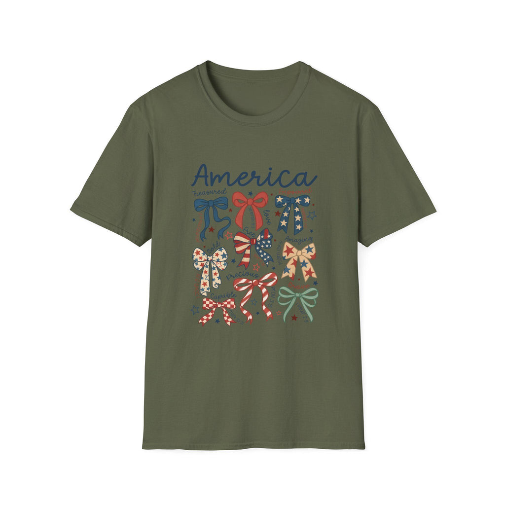America bows T-Shirt | patriotic ribbon bow graphic, 4th of July style
