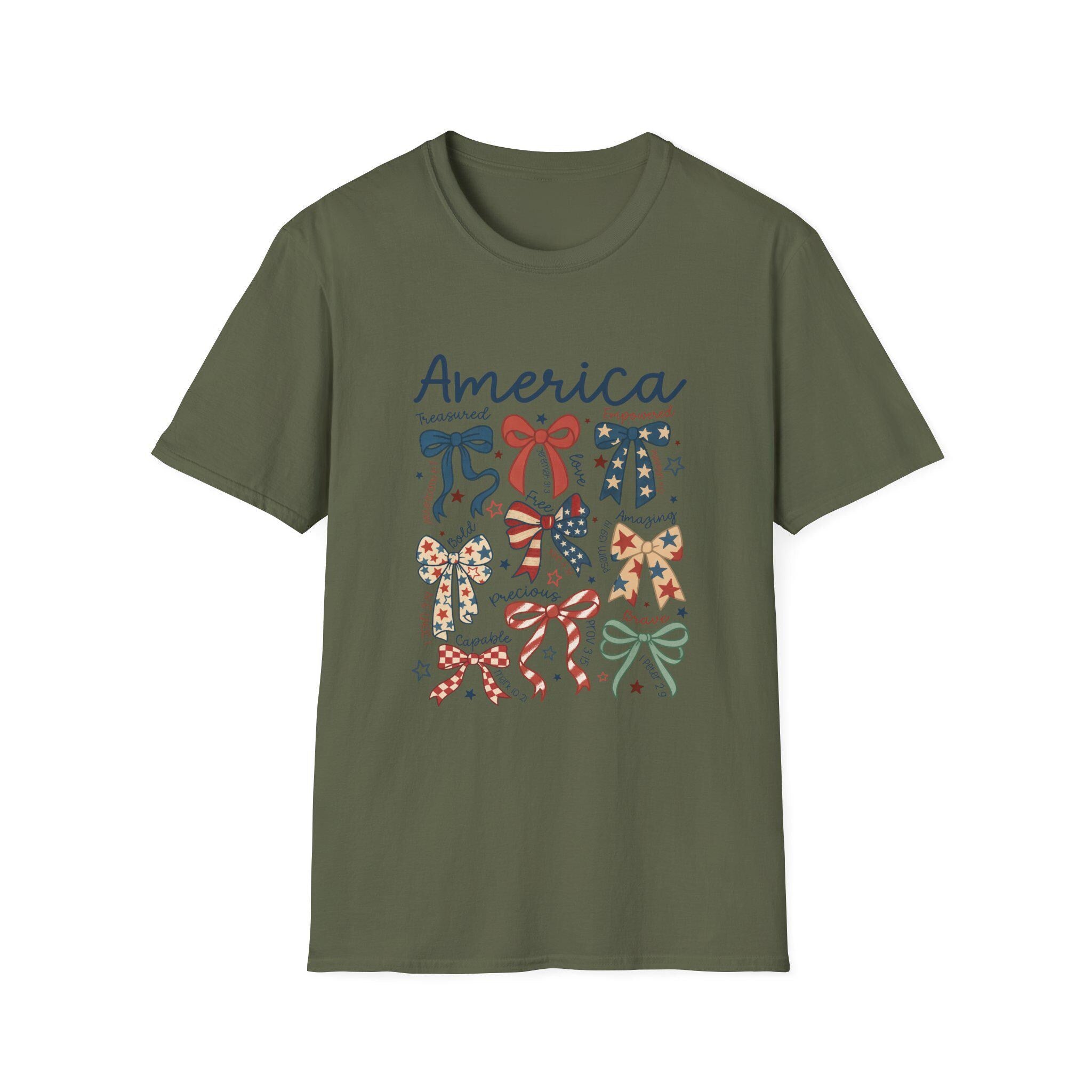 America bows T-Shirt | patriotic ribbon bow graphic, 4th of July style