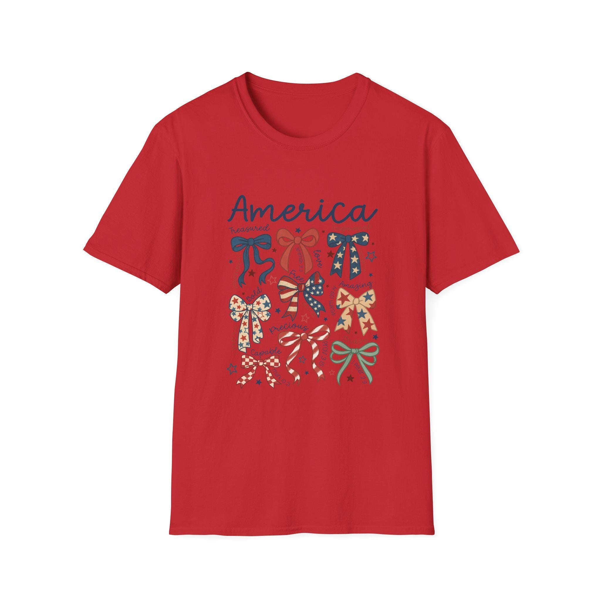 America bows T-Shirt | patriotic ribbon bow graphic, 4th of July style