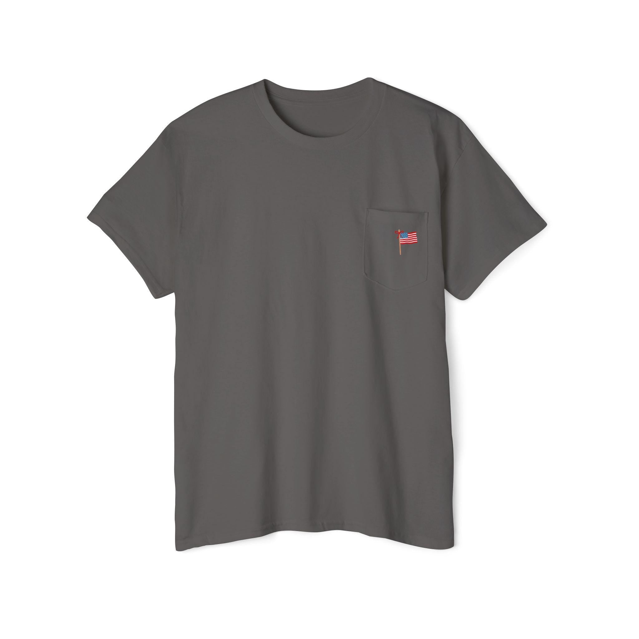 God Bless The USA Pocket Tee | Patriotic Flag Fourth of July Shirt