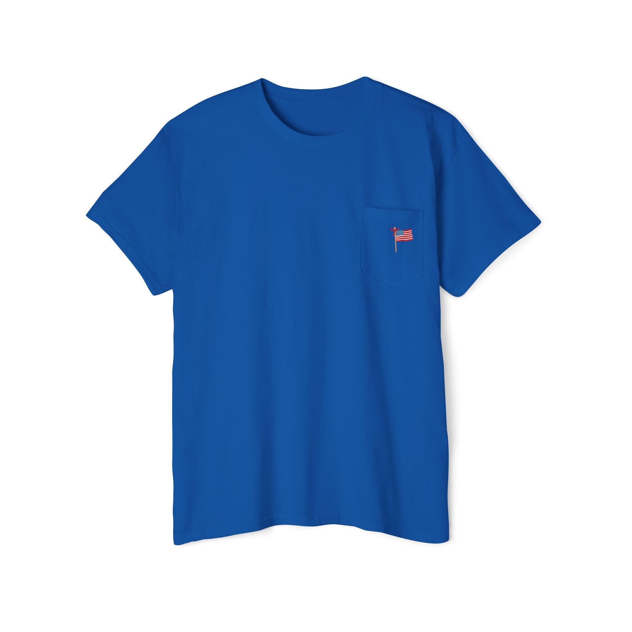 God Bless The USA Pocket Tee | Patriotic Flag Fourth of July Shirt