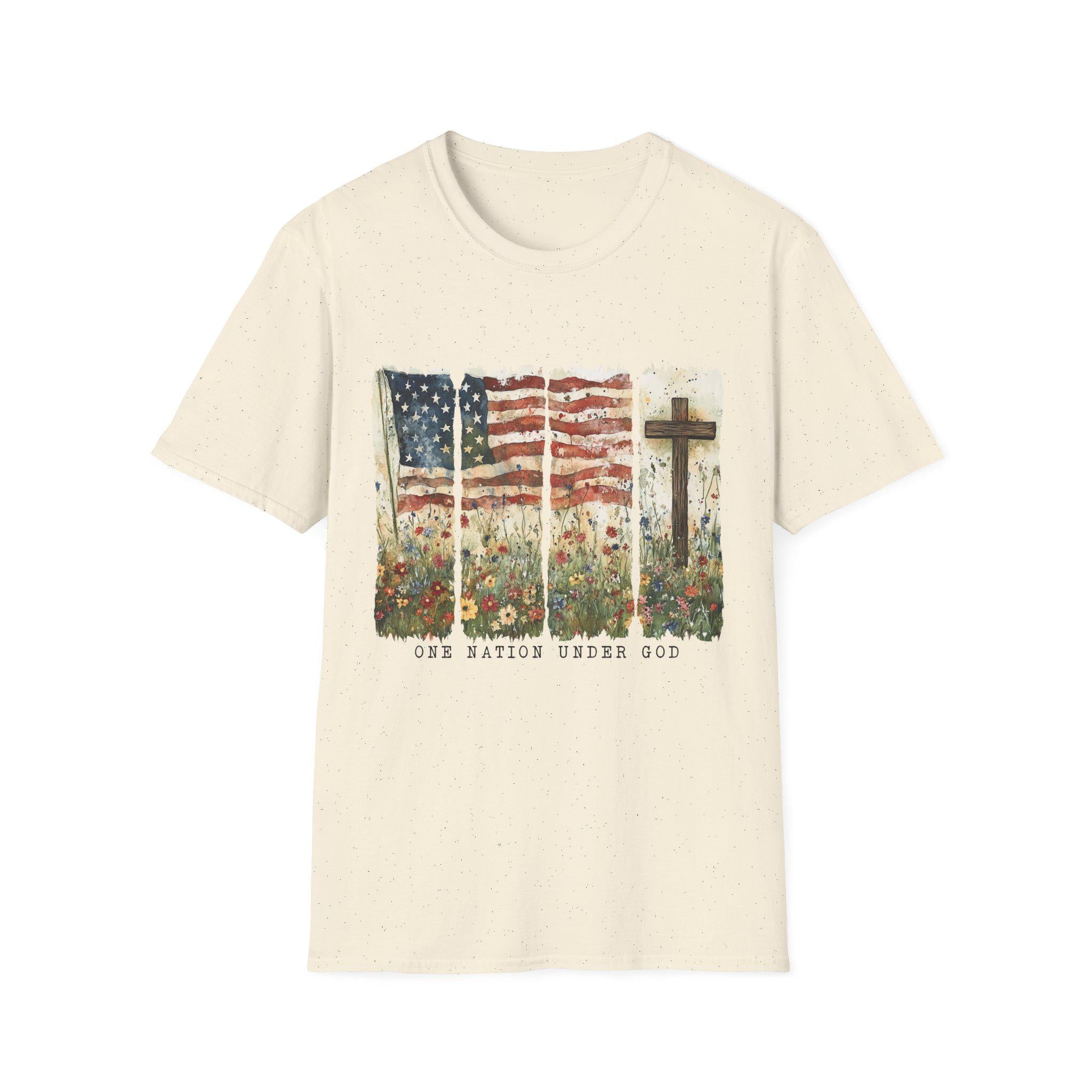 American flag and cross floral design T-Shirt | Use Nations Under God