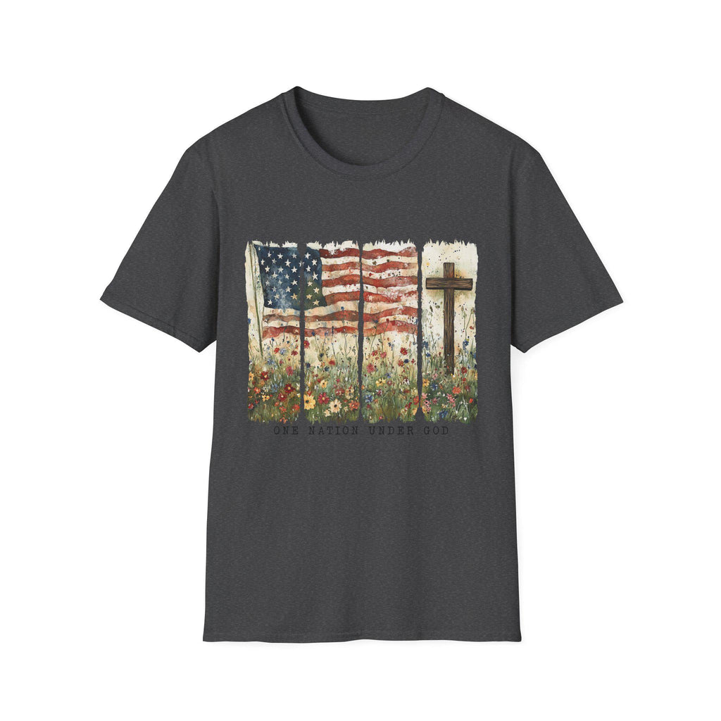 American flag and cross floral design T-Shirt | Use Nations Under God