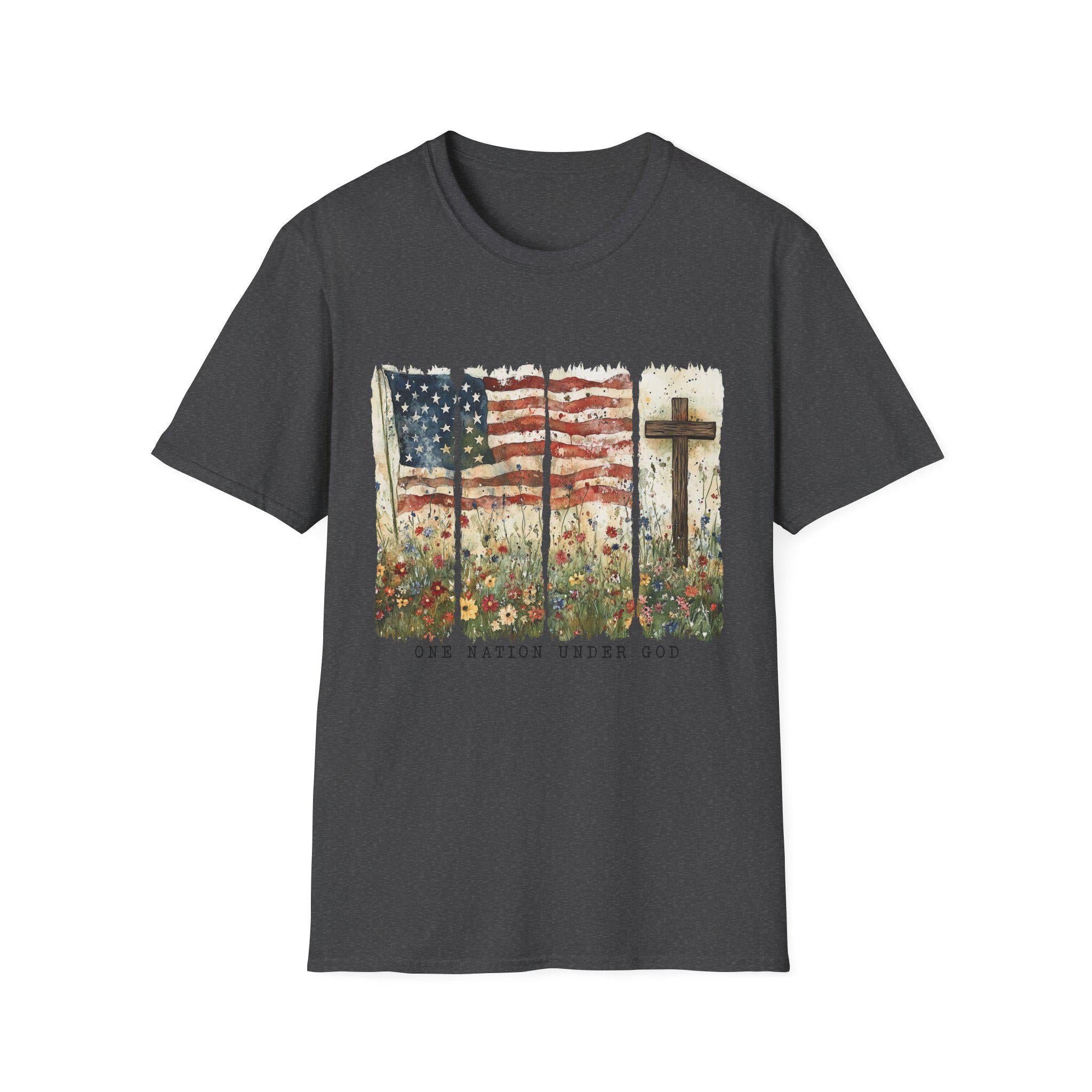 American flag and cross floral design T-Shirt | Use Nations Under God