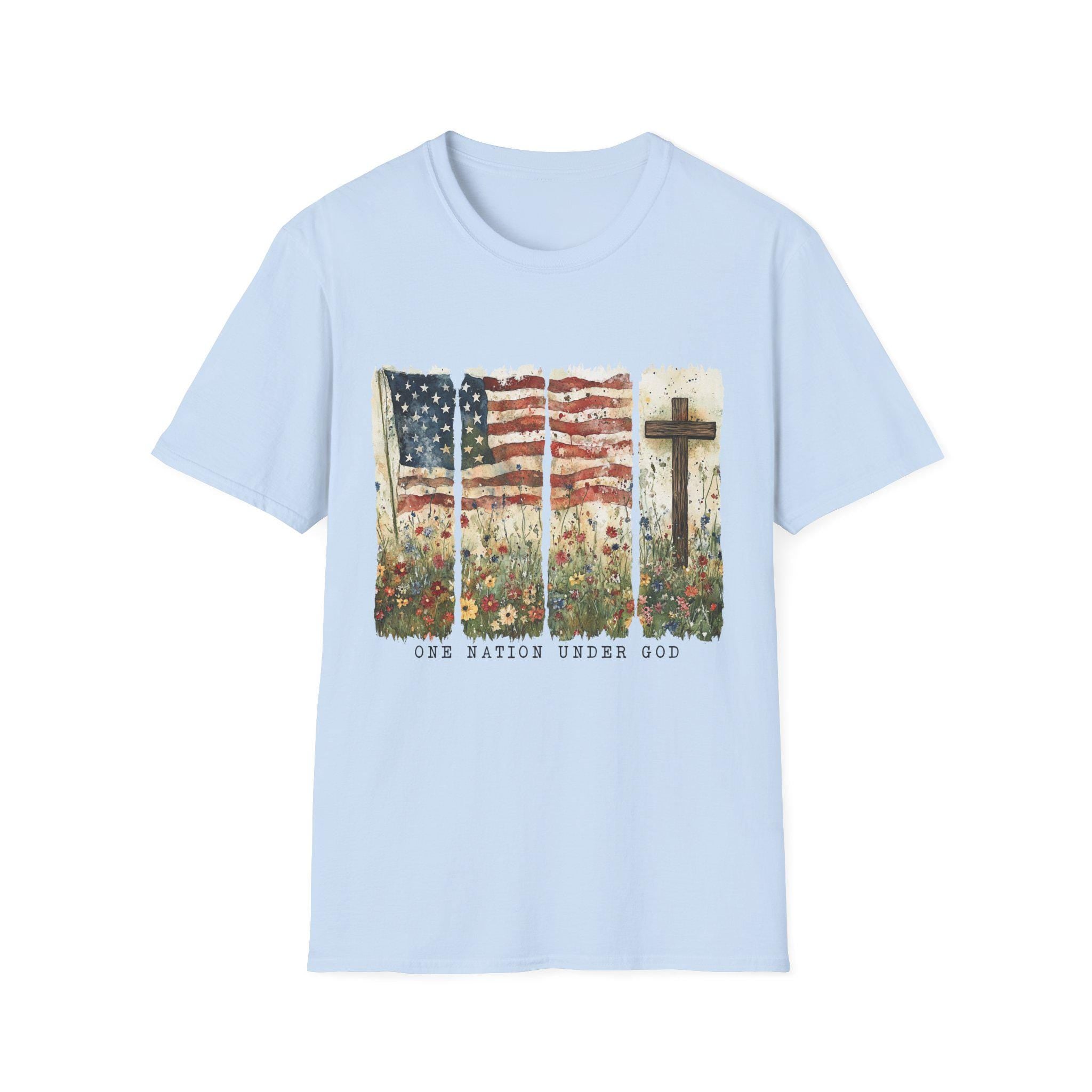 American flag and cross floral design T-Shirt | Use Nations Under God