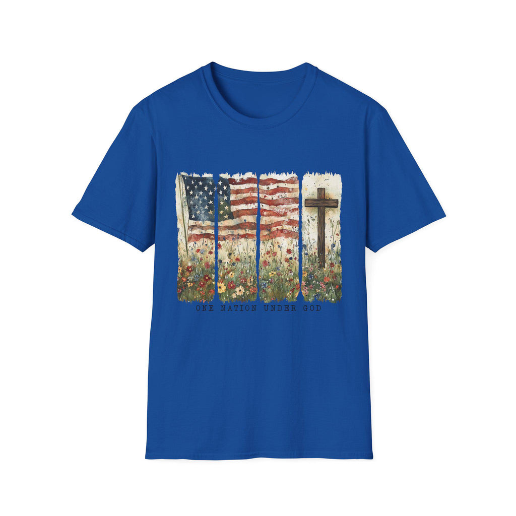 American flag and cross floral design T-Shirt | Use Nations Under God
