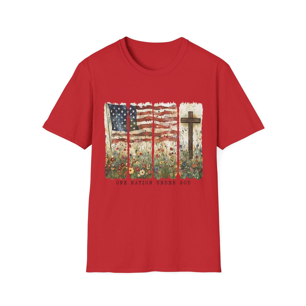 American flag and cross floral design T-Shirt | Use Nations Under God