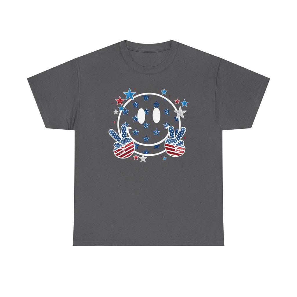 Patriotic Smiley Face Peace Sign Tee | American Flag Stars and Stripes