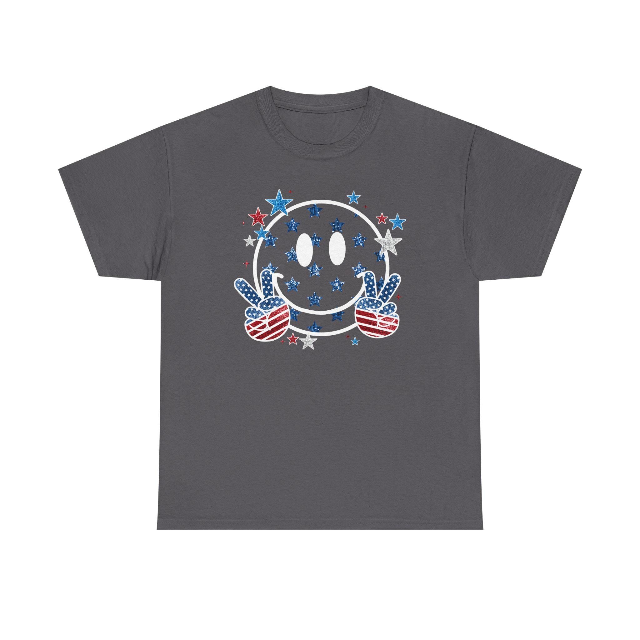 Patriotic Smiley Face Peace Sign Tee | American Flag Stars and Stripes
