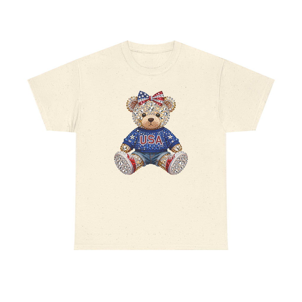 Patriotic Teddy Bear USA Tee | American Flag Bow T-Shirt